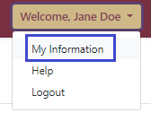 A view of the Welcome user dropdown.